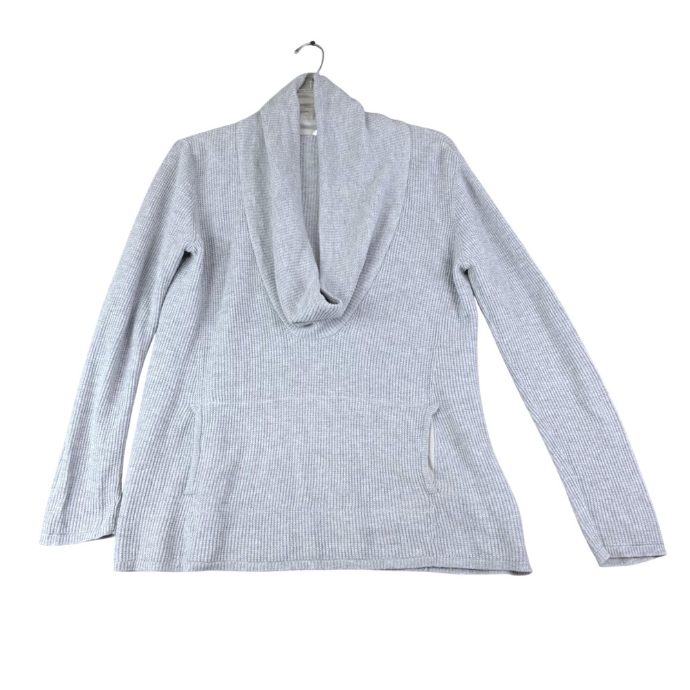 Eileen Fisher XS Grey Organic Cotton Ribbed Cowl Neck Pullover Sweater Pocket